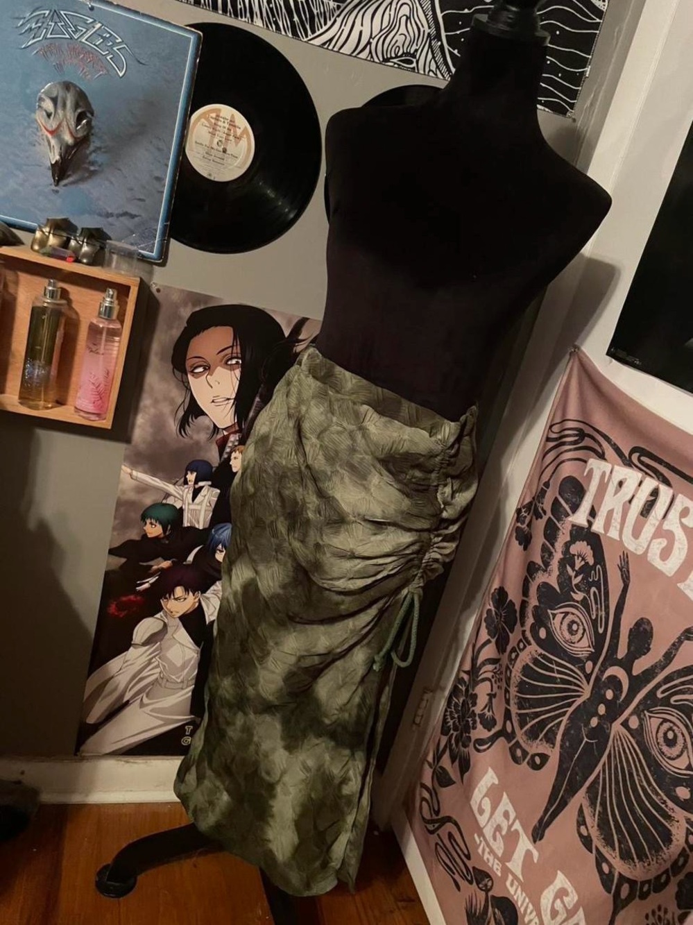 SHEIN Olive Green Ruched Maxi Skirt